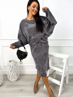 Grafitowy Komplet Bluza + Spódnica 12836-302-G|Modna Kiecka Sale