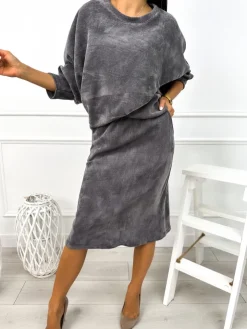 Grafitowy Komplet Bluza + Spódnica 12836-302-G|Modna Kiecka Sale