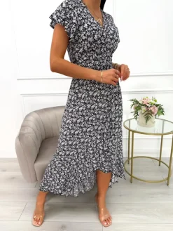 Granatowa Asymetryczna Sukienka  14042-140-C|Modna Kiecka Discount