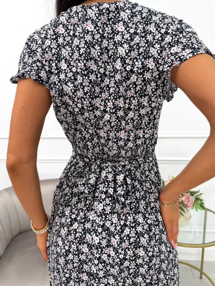 Granatowa Asymetryczna Sukienka 14042-140-C|Modna Kiecka Discount