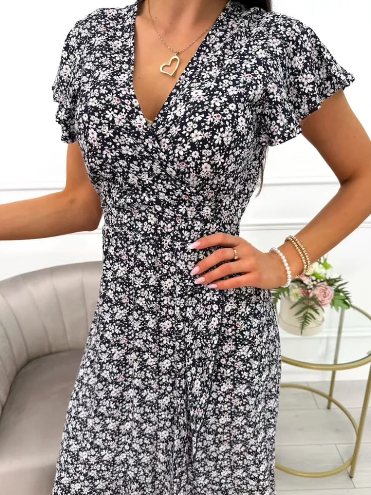 Granatowa Asymetryczna Sukienka 14042-140-C|Modna Kiecka Discount