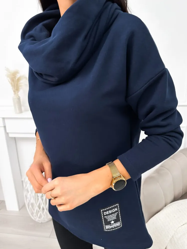 Granatowa Bluza z Kominem 11617-197-C|Modna Kiecka Clearance