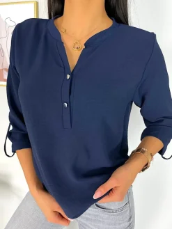 Granatowa Bluzka z Guziczkami 11369-502-C|Modna Kiecka Discount