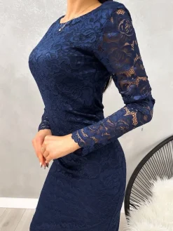 Granatowa Koronkowa Sukienka Maxi 13227-184-C|Modna Kiecka New