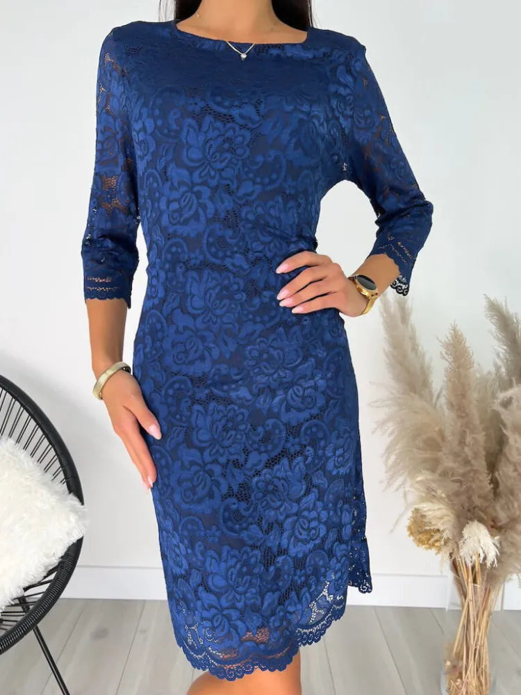 Granatowa Koronkowa Sukienka 11436-505-A|Modna Kiecka Fashion