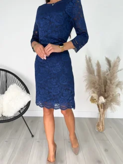 Granatowa Koronkowa Sukienka 11436-505-A|Modna Kiecka Fashion