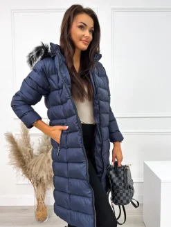 Granatowa Kurtka z Kapturem 10686-231-B|Modna Kiecka Discount