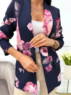 Granatowa Marynarka w Kwiaty 13646-15-A|Modna Kiecka Sale