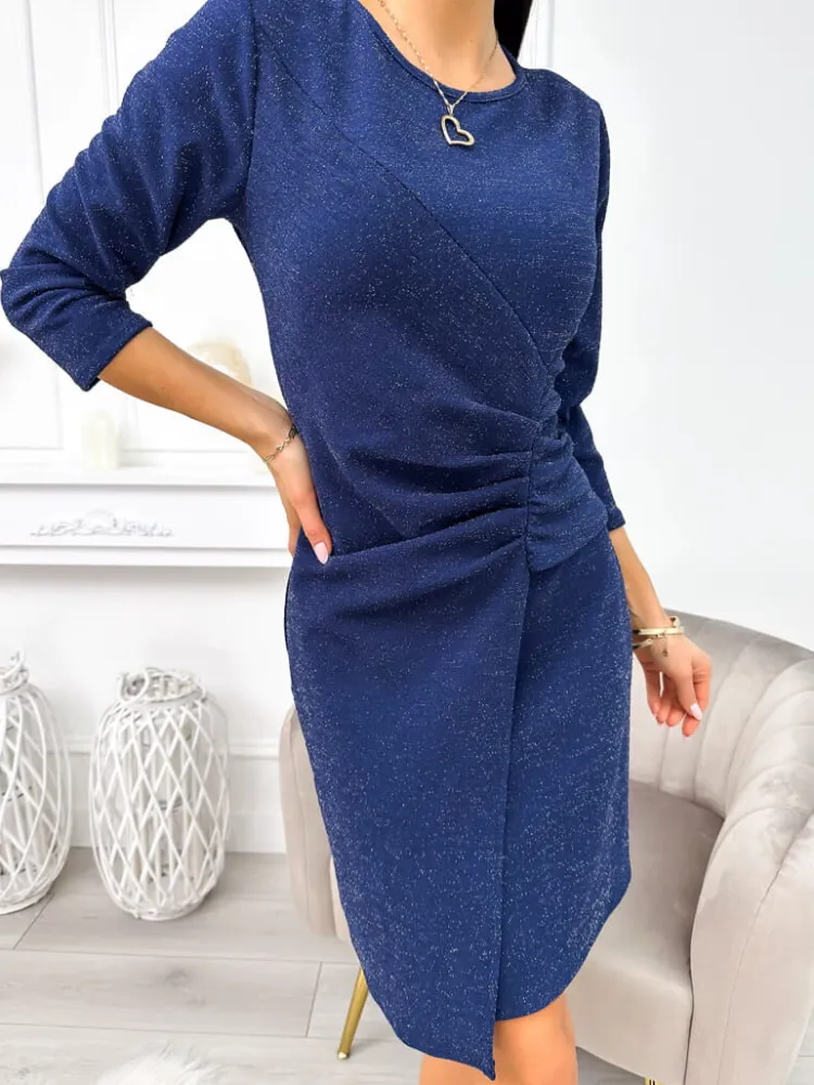 Granatowa Połyskująca Sukienka 11238-244-E|Modna Kiecka Discount