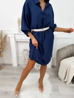 Granatowa Sukienka Oversize 11646-158-B|Modna Kiecka Outlet