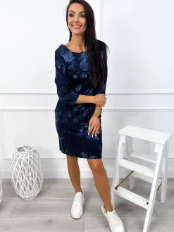 Granatowa Sukienka Tie Dye z Kieszeniami 12876-102-B|Modna Kiecka Discount