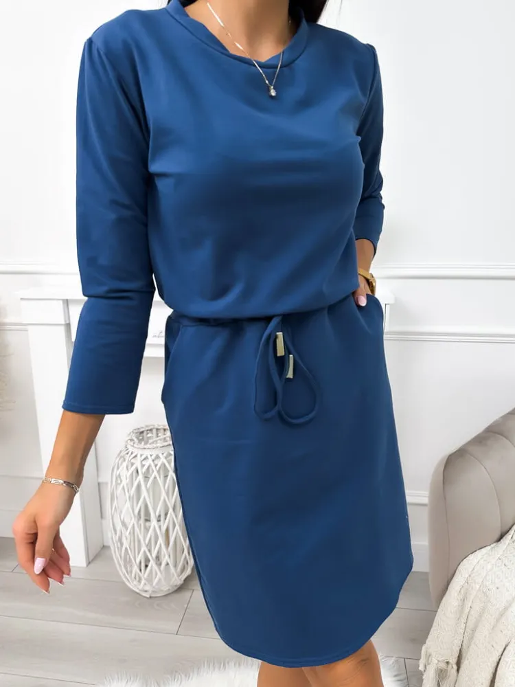 Granatowa Sukienka z Kieszeniami 11388-259-C|Modna Kiecka New