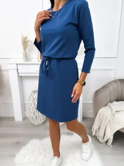 Granatowa Sukienka z Kieszeniami 11388-259-C|Modna Kiecka New