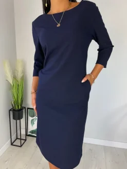 Granatowa Sukienka z Kieszeniami 11372-219-G|Modna Kiecka New