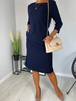 Granatowa Sukienka z Kieszeniami 11372-219-G|Modna Kiecka New