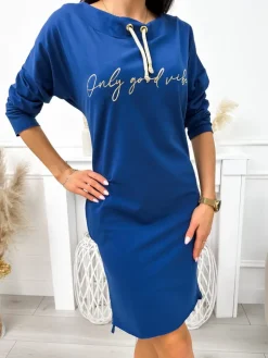 Granatowa Sukienka z Kieszeniami 11798-116-C|Modna Kiecka Hot