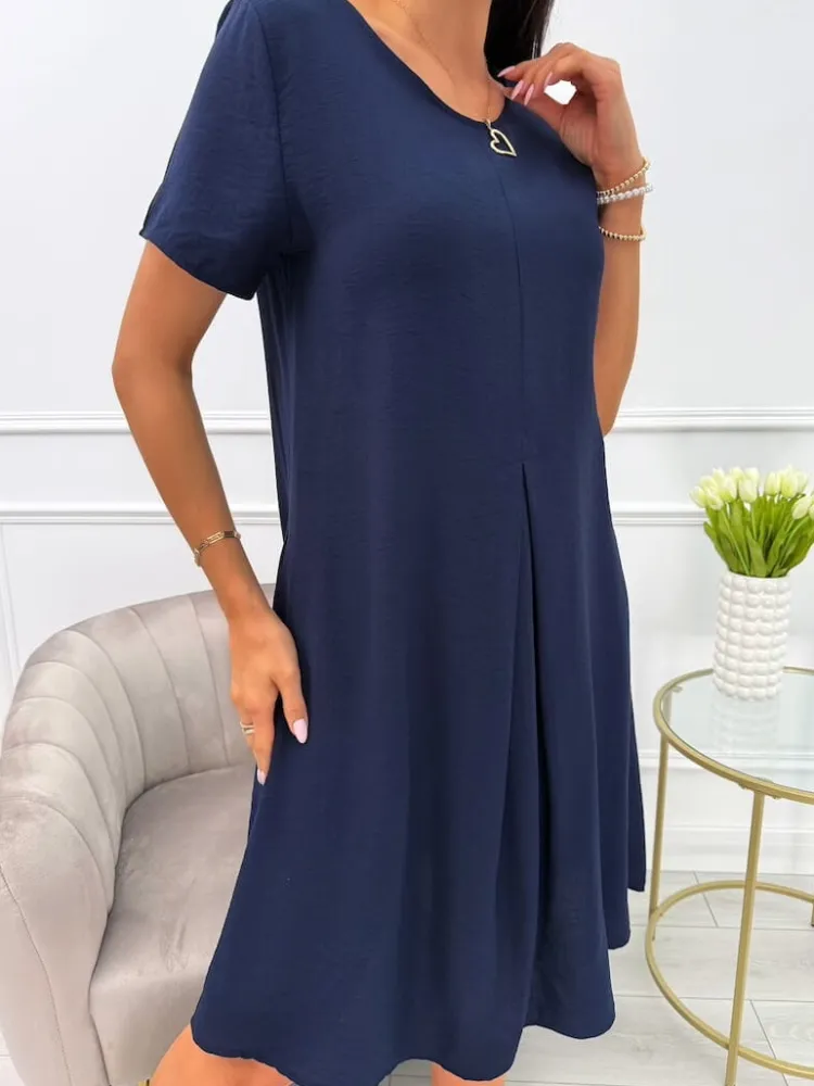 Granatowa Sukienka z Kieszeniami 13969-336-E|Modna Kiecka Discount