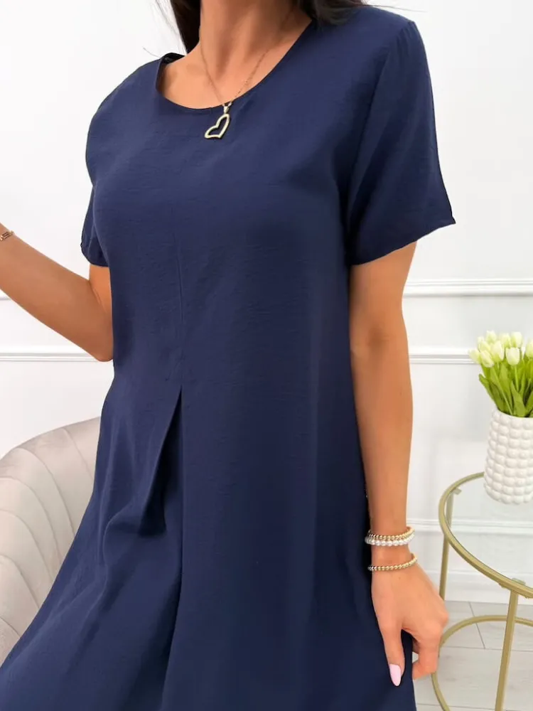 Granatowa Sukienka z Kieszeniami 13969-336-E|Modna Kiecka Discount