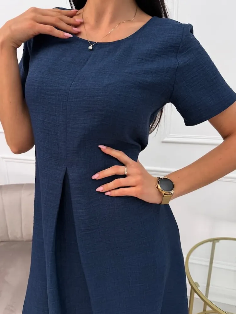Granatowa Sukienka z Kieszeniami 13707-103-D|Modna Kiecka Discount