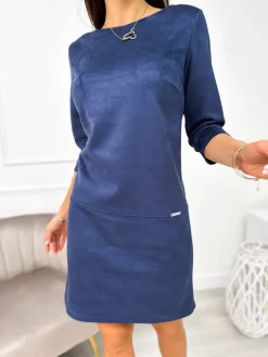 Granatowa Zamszowa Sukienka 11132-281-E|Modna Kiecka Fashion