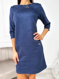 Granatowa Zamszowa Sukienka 11132-281-E|Modna Kiecka Fashion