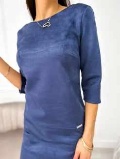 Granatowa Zamszowa Sukienka 11132-281-E|Modna Kiecka Fashion