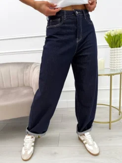 Granatowe Jeansowe Spodnie o Kroju Baggy 13830-323-Q|Modna Kiecka Fashion