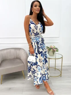 Granatowo-Beżowa Sukienka Oversize 14015-120-C|Modna Kiecka Discount