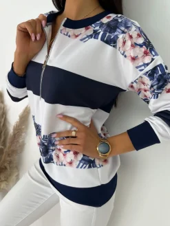 Granatowo-Biała Bluza z Ozdobnymi Wstawkami 11633-410-A|Modna Kiecka Outlet