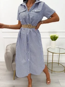 Granatowo-Biała Sukienka w Paski 13975-102-B|Modna Kiecka Outlet