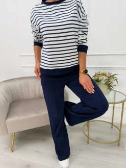 Granatowo-Biały Komplet w Paski 13618-145-C|Modna Kiecka Fashion