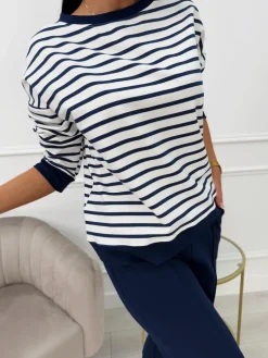 Granatowo-Biały Komplet w Paski 13618-145-C|Modna Kiecka Fashion