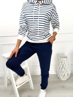 Granatowo-Biały Komplet w Paski 13466-60-D|Modna Kiecka Fashion