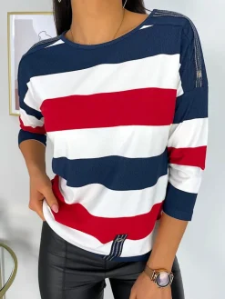 Granatowo-Kremowo-Czerwona Bluzka 11418-228-F|Modna Kiecka Fashion