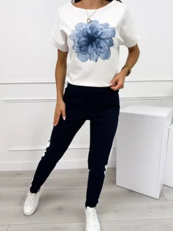 Granatowo-Kremowy Komplet ze Wzorem 12432-69-C|Modna Kiecka Fashion