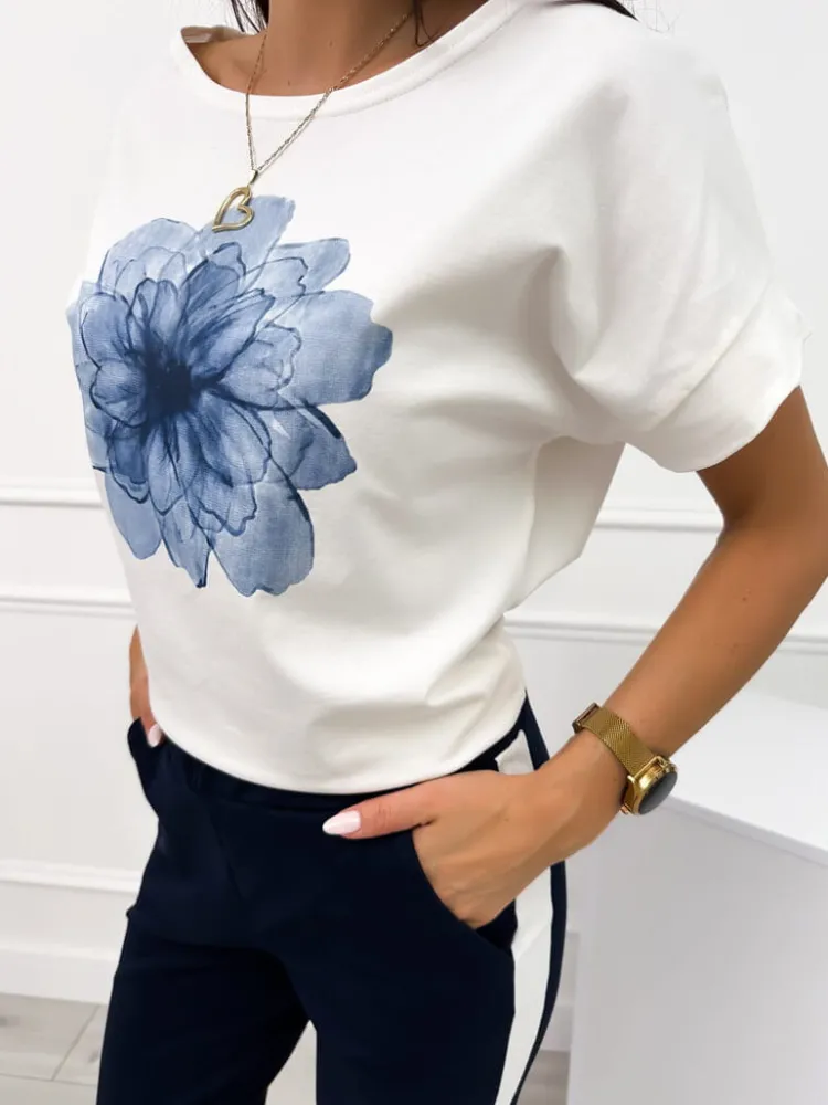 Granatowo-Kremowy Komplet ze Wzorem 12432-69-C|Modna Kiecka Fashion