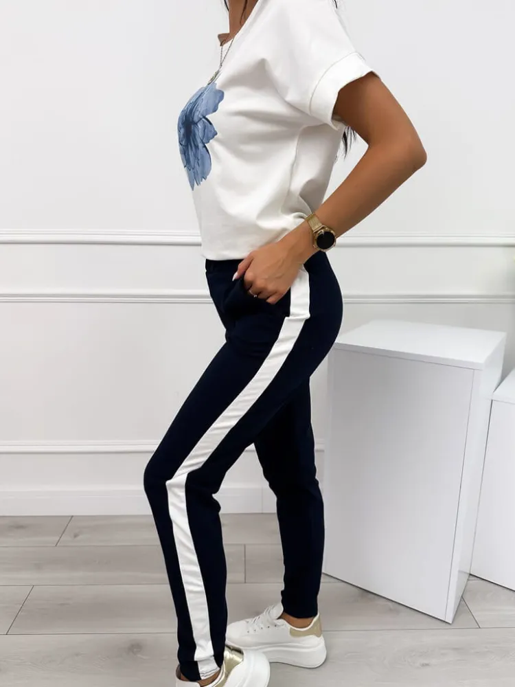 Granatowo-Kremowy Komplet ze Wzorem 12432-69-C|Modna Kiecka Fashion