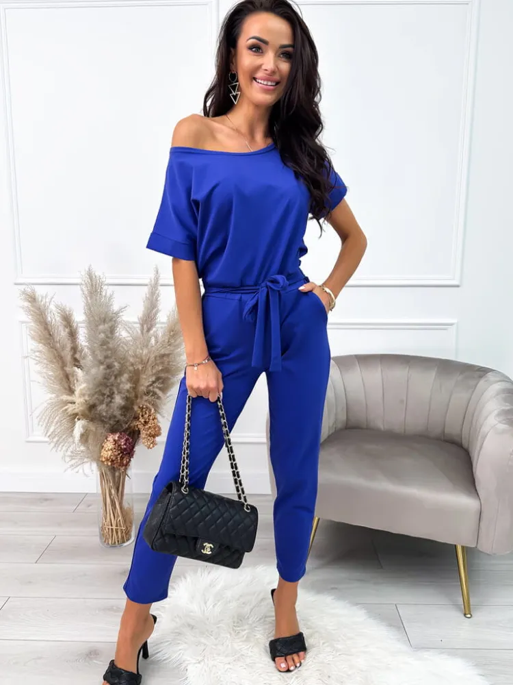 Granatowy Kombinezon z Paskiem 10203-43-G|Modna Kiecka Outlet