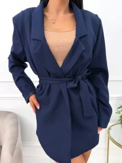Granatowy Komplet Marynarka Oversize + Spódnico-Spodenki 13568-191-D|Modna Kiecka Fashion