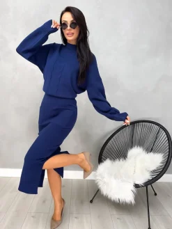 Granatowy Komplet Sweterek + Spódnica 13147-211-D|Modna Kiecka Outlet