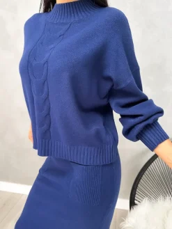 Granatowy Komplet Sweterek + Spódnica 13147-211-D|Modna Kiecka Outlet