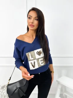 Granatowy Sweter z Aplikacją 12770-65-E|Modna Kiecka Sale
