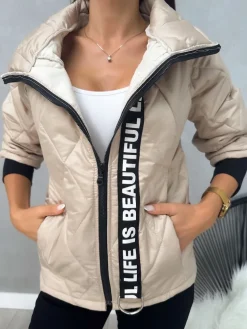 Jasnobeżowa Pikowana Kurtka 12044-177-G|Modna Kiecka Fashion