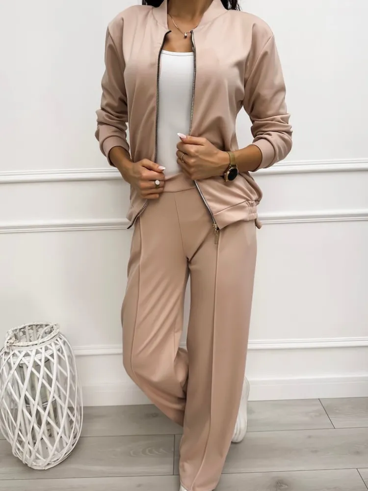 Jasnobeżowy Komplet Bluza + Spodnie 12670-184-E|Modna Kiecka Fashion