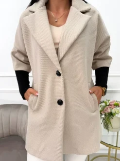 Jasnobeżowy Płaszcz ze Ściągaczem 12940-232-E|Modna Kiecka Discount
