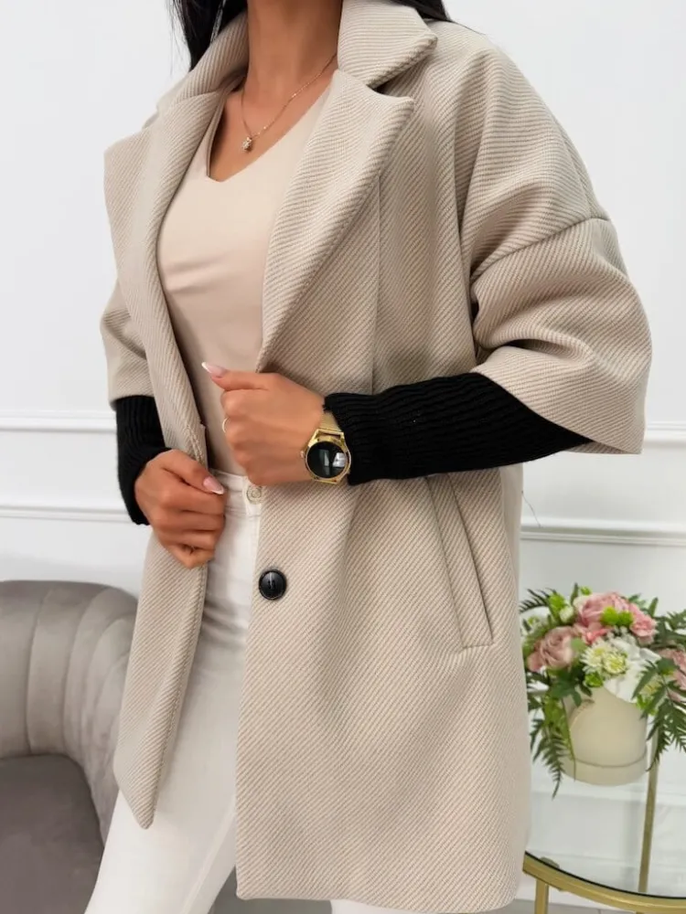 Jasnobeżowy Płaszcz ze Ściągaczem 12940-232-E|Modna Kiecka Discount