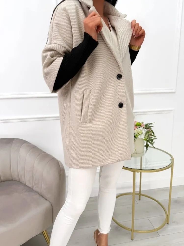 Jasnobeżowy Płaszcz ze Ściągaczem 12940-232-E|Modna Kiecka Discount