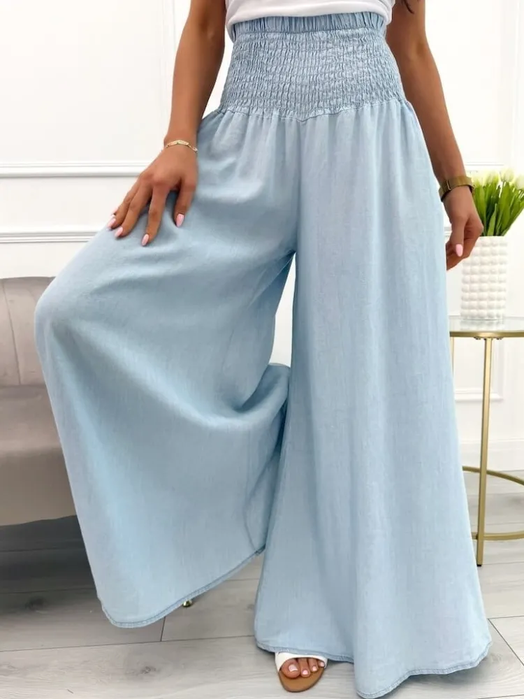 Jasnobłękitne Jeansowe Spodnie z Szeroką Nogawką 12588-69-D|Modna Kiecka Hot