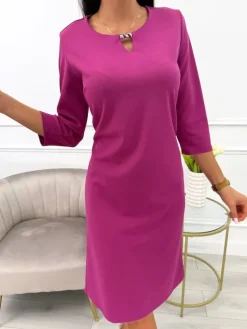 Jasnofioletowa Klasyczna Sukienka 11437-267-P|Modna Kiecka Online
