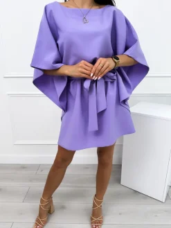 Jasnofioletowa Wiązana Sukienka Nietoperz 11446-428-N|Modna Kiecka Hot